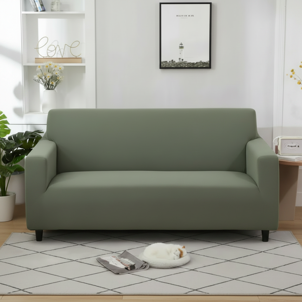 Olive Green Jersey Cotton Sofa Cover