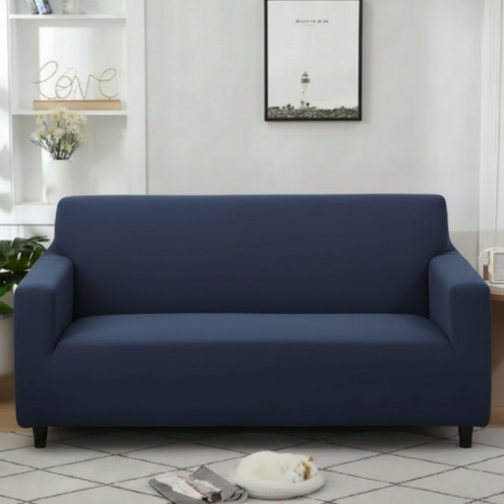Navy Blue Jersey Cotton Sofa Cover