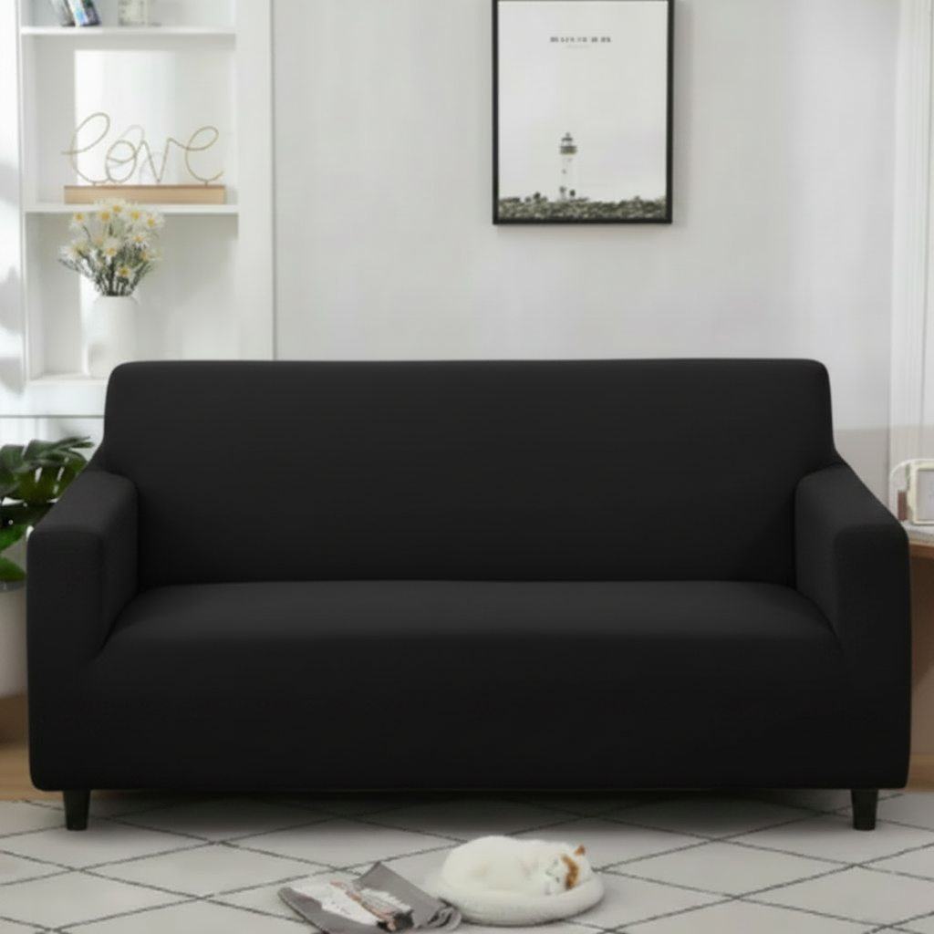 Black Jersey Cotton Sofa Cover